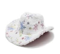 GIBZ Chapeau de Cowboy pour Homme et Femme, Western Chapeaux Fedora à Large Bord et Paillettes, Casquette Classique pour Fête, Style Blanc 1