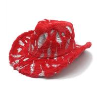 GIBZ Chapeau de Cowboy pour Homme et Femme, Western Chapeaux Fedora à Large Bord et Paillettes, Casquette Classique pour Fête, Style Rouge 2