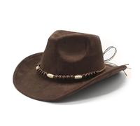 GIBZ Chapeau de Cowboy Unisexe, Fedora Western Classique en Daim, Chapeaux de Cowgirl avec Ceinture de Fête, Extérieur, Marron Foncé