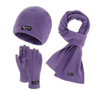 GIBZ Lot de 3 Bonnet Écharpe Gants pour Homme et Femme, Chapeaux Chaud et Doux Doublé de Polaire, Gants pour Écran Tactile, Violet