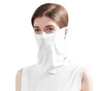 GIBZ Masque Cache Visage Soie glacée Foulard Moto pour Homme et Femme Protection Solaire Extérieure Tour de Cou Été Élastique avec Boucle D'oreille Blanc
