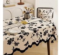 GIBZ Nappe Chinoise Imperméable Nappe de Table Rectangulaire Carrée Motif Floral et Papillons pour Les Repas à la Maison Noir 60 x 60 cm