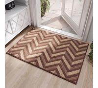 GIBZ Paillasson Intérieur Rectangulaire à Motif Zigzag Tapis Entrée Antidérapant Résistant Absorbant la Saleté pour Porte Cuisine et Zones à Fort Passage Marron 60 x 90 cm