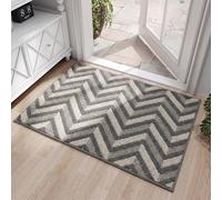 GIBZ Paillasson Intérieur Rectangulaire à Motif Zigzag Tapis Entrée Antidérapant Résistant Absorbant la Saleté pour Porte Cuisine et Zones à Fort Passage Gris 60 x 90 cm