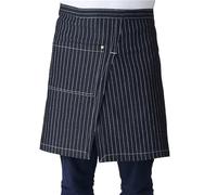 GIBZ Tablier Taille Basse avec Poches Denim Coréen Imperméable Tabliers de Cuisine Court pour Serveurs Bistro Restaurant Maison Café Noir Rayure-Longue