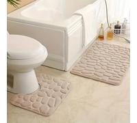 GIBZ Tapis de Bain Ensemble Lot de 3 Tapis de Salle de Bain Solides Tapis de Toilette Absorbants en Polaire Corail Doux Antidérapant Chameau 50 * 80CM+U50*40CM