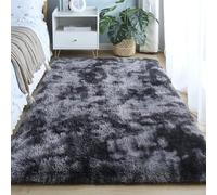 GIBZ Tapis de Salon, Shaggy Tapis Tie-Dye Poils Longs Moelleux, Antidérapant pour Chambre et Enfants la Décoration Intérieur, Gris Foncé, 60 x 180 cm