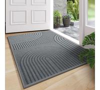 GIBZ Tapis Entrée Rectangulaire à Motifs Géométriques Arqués Paillasson Intérieur Profil Bas Antidérapant Absorbant la Saleté pour Porte Couloir et Décoration Moderne Gris 60 x 90 cm