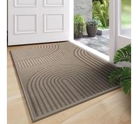 GIBZ Tapis Entrée Rectangulaire à Motifs Géométriques Arqués Paillasson Intérieur Profil Bas Antidérapant Absorbant la Saleté pour Porte Couloir et Décoration Moderne Marron 60 x 90 cm