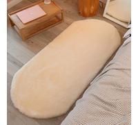 GIBZ Tapis Ovale Irrégulier en Peluche, Doux Épais Antidérapant, en Fausse Fourrure Shaggy, pour Chambre à Coucher Salon, Beige, 50x160cm