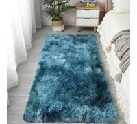 GIBZ Tapis Tie Dye Rectangle Doux Tapis D'Intérieur Antidérapant pour Chambre Salon Poils Longs Moelleux Doux Shaggy Moderne Bleu 60x160cm