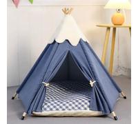 GIBZ Tente Tipi pour Animaux de Compagnie avec Coussin Amovible Jolie Maison Chien Lavable Antidérapant Lit Chat pour Intérieur, Bleu Marine, M