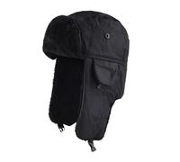 GIBZ Unisex Chapka Chapeau de Trappeur d'hiver Imperméable en Fausse Fourrure avec Cache Oreilles Bonnet Chaude Aviateur Casquette, Noir