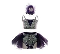 GICIR Costumes De Danse Lyrique For Femmes, Tenues De Pôle De Compétition En Strass À Dos Ouvert, Personnalisées(XS)