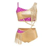 GICIR Costumes De Danse Lyrique For Filles, Tenue De Spectacle De Danse Aérienne Dos Nu For Compétition Solo Strass(6-8 Years)
