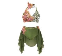 GICIR Costumes De Danse Lyrique For Filles, Tenue De Spectacle De Danse Aérienne For Compétition Solo Avec Strass, Dos Nu(6-8 Years)