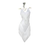 GICIR Robe De Danse Latine For Femme, À Franges Et Strass Scintillants, Costume De Danse Solo Lyrique Personnalisable(White C,XL)