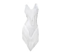 GICIR Robe De Danse Latine For Femme, À Franges Et Strass Scintillants, Costume De Danse Solo Lyrique Personnalisable(White A,L)
