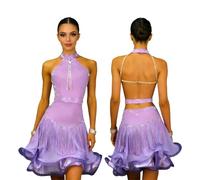 GICIR Robe De Danse Latine For Femme, Ornée De Strass Brillants Et Personnalisable, Dos Nu, Costume De Danse Solo Lyrique(Purple B,XXXXS)