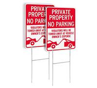 GicnKeuz Lot de 2 panneaux « No Parking » avec piquets en H, panneau de propriété privée, panneau réfléchissant en aluminium de 35,6 x 25,4 cm, résistant à la décoloration/imperméable, vis incluses,