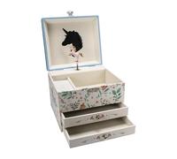 GICO 92065 Boîte à bijoux licorne avec deux tiroirs pour fille - Boîte à bijoux avec musique - Figurine rotative et miroir - Cadeau d'anniversaire pour fille