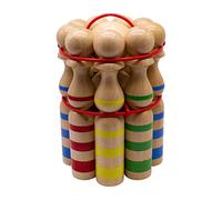 GICO Jeu de 9 quilles en Bois Massif 24 cm de Haut et de 4.5 cm de diamètre, 2 Boules en Bois (diamètre 70 mm chacune) - 3025