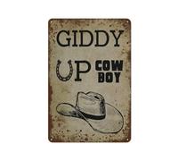 Giddy Up Cowboy, chapeau de cowboy, art mural de cowboy du Far West, décoration murale drôle de cowboy pour la maison, pour les amateurs de cowboy, boîte en métal vintage Denoter Women's, chambre à