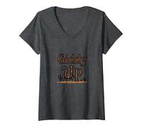 Giddy Up Western Horse Desert Cactus Cowboy Fille de Vache T-Shirt avec Col en V, Femme, Chiné Foncé, M