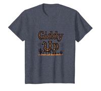 Giddy Up Western Horse Desert Cactus Cowboy Fille de Vache T-Shirt, Enfant, Bleu Chiné, 10 Ans