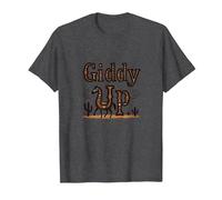 Giddy Up Western Horse Desert Cactus Cowboy Fille de Vache T-Shirt, Homme, Chiné Foncé, 3XL