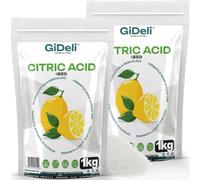 GiDeli Acide Citrique 2x1kg E330 Qualité Alimentaire - Poudre Blanche Pure pour Pâtisserie et Conserves - Détartrant Naturel Grand Format pour Lave-vaisselle, Lave-linge - Booste Votre Lessive