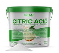 GiDeli Acide citrique de qualité alimentaire en poudre monohydraté 20 000 g de cristaux E330 purs de qualité de nettoyage, détartrant, acidifiant non sucré dans un seau refermable de 20 kg