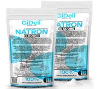 GiDeli Bicarbonate de Soude Qualité Alimentaire 2x1kg - Poudre de bicarbonate de sodium sans additifs - Idéal pour cuisiner, pâtisser, laver et nettoyer - Utilisation polyvalente dans la maison