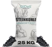 GiDeli Charbon de bois, 25 kg, pour poêle et cheminée, charbon anthracite non trié, 5 à 50 mm, pouvoir calorifique élevé : 24 à 26 MJ/kg, charbon de chauffage Big Bag pour chauffage