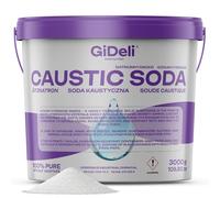 GiDeli Flocons d'hydroxyde de sodium - 3 kg - Dégraissant - Nettoyant pour canalisations - Industrie - Soda caustique - 99,9 % - Savon