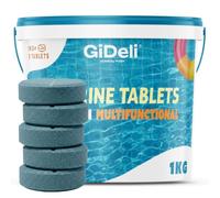 GiDeli Galets de Chlore Piscine Multifonction 1kg - Tablettes 200 g Longue Durée 4-en-1 - Anti-Algues, Stabilisé UV, Floculation - Hors-Sol, Tubulaire et Enterrée