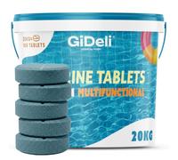 GiDeli Galets de Chlore Piscine Multifonction 20kg - Tablettes 200 g Longue Durée 4-en-1 - Anti-Algues, Stabilisé UV, Floculation - Hors-Sol, Tubulaire et Enterrée