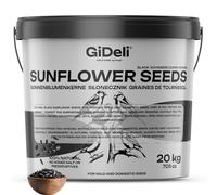 GiDeli Graines de tournesol noires dans un seau de 20 kg de nourriture pour oiseaux sauvages pour toute l'année Nourriture pour chevaux et petits animaux