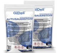 GiDeli Lessive à l'oxygène actif et détachant 2 x 1 kg - Nettoyant oxygène sans chlore contre les taches tenaces et les décolorations - Amplificateur de lavage neutre pour un linge blanc et coloré