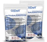 GiDeli Lessive à l'oxygène actif et détachant 2 x 5 kg - Nettoyant oxygène sans chlore contre les taches tenaces et les décolorations - Amplificateur de lavage neutre pour un linge blanc et coloré