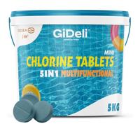 GiDeli Mini Galets de Chlore Piscine Multifonction 5kg - Tablettes Longue Durée 4-en-1 - Anti-Algues, Stabilisé UV, Floculation - Petites Piscines Hors-Sol, Tubulaires et Gonflables