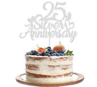 Gidobo Décorations de gâteau pour 25e anniversaire de mariage - Paillettes - Avec cœur - Pour 25e anniversaire de mariage
