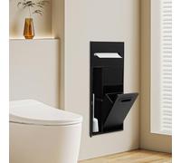 GIDRLL Duschnische - Niche murale en acier inoxydable - Rangement mural encastré avec porte-brosse WC - Armoire cachée multifonction pour rangement de salle de bain - 60 × 30 x 14 cm (noir)