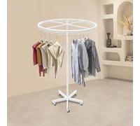 GIDRLL Porte-manteau rond rotatif avec support à roulettes, autoportant, multifonction, réglable en hauteur, en métal, pour commerce de détail, boutiques, chambre à coucher, diamètre : 76 cm, blanc