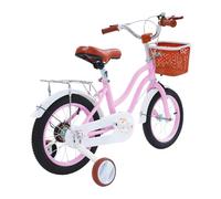 GIDRLL Vélo enfant 14 pouces réglable en hauteur BMX Freestyle pour garçons et filles à partir de 3 à 6 ans avec roues stabilisatrices, siège arrière et panier (rose)
