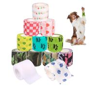 GIDWRIY 12 Pièces Bandage Autoadhésif Animaux,Bande Adhesive Pansement Chien,Bande Elastique Cohesive Veterinaire,Vet Wrap Bandage Patte Chat Anti Lechage,Bandages Chien Patte Protection,Grip Tape
