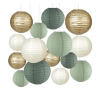 GIDWRIY 15 Pièces Lampion Papier Vert Sauge,Lanterne Papier Exterieur,Lanterne Decoration Mariage,Lanternes Chinoises,Deco Anniversaire Lampion BaptêMe,Suspension Boule Papiers pour Party Jardin