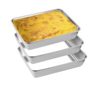 GIDWRIY 3 Pièces Plat Inox Four Rectangulaire 25.8x20x5 CM,Bac Inox Alimentaire,Plat Gastro Cuisine,Plat à Lasagnes Empilable,Plateau de Cuisson pour Barbecue,Plateau Gratin Four,Plat à Pâtisserie