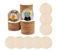 GIDWRIY 50 Pièces Petit Rondin de Bois avec Trou 30 mm, Disque en Bois Naturel, Plaque en Bois Rond, Panneau de Bois Rondelle de Bois Decoratif, Tranche de Bois Fins pour Dricolage,Peinture,Etiquettes
