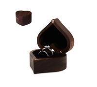 GIDWRIY Boite A Bague en Bois,Ecrin Bague en Forme de Cœur,Boite Alliance Mariage avec 2 Fentes et Velours Noir,Écrin Bagues Fiançailles Vintage,Coffret Alliance,Boite Cadeau Bagues,Ring Box Wedding